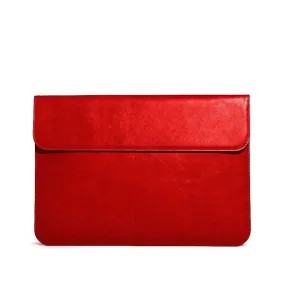 OCEAN Red Leather Laptop Sleeve with Flap & Internal Cushioning – Premium Protection Case for MacBook & Laptops (13" & 16")
