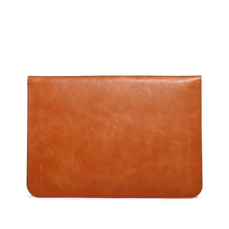 OCEAN Tan Leather Laptop Sleeve with Flap & Internal Cushioning – Premium Protection Case for MacBook & Laptops (13" & 16")