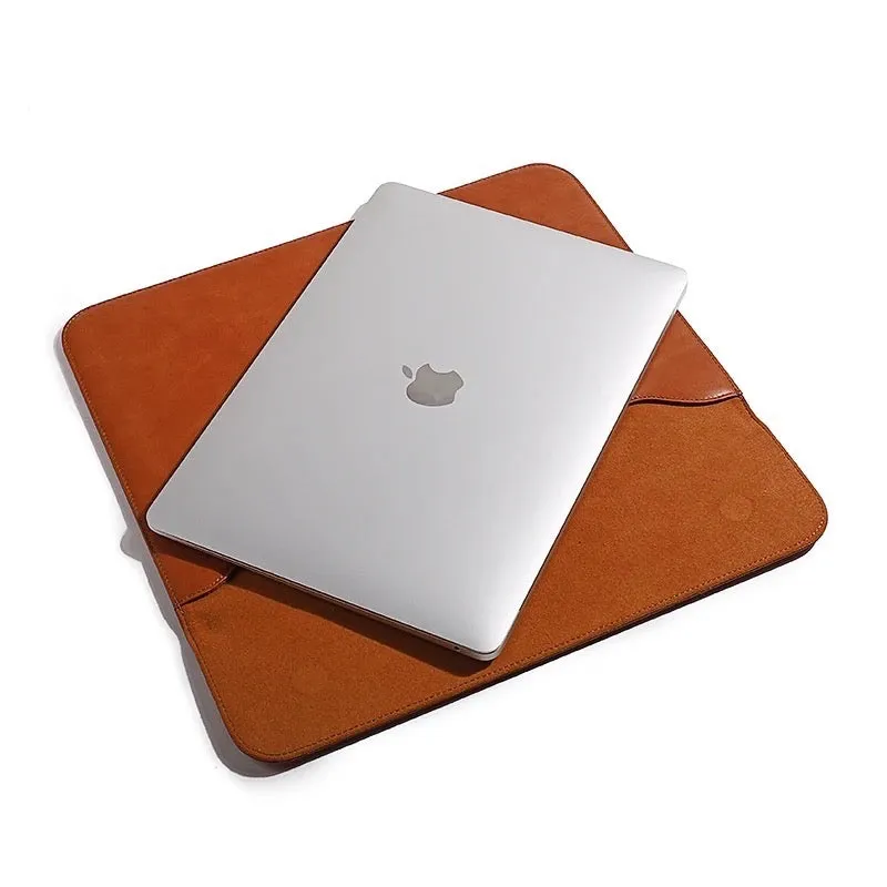 OCEAN Tan Leather Laptop Sleeve with Flap & Internal Cushioning – Premium Protection Case for MacBook & Laptops (13" & 16")
