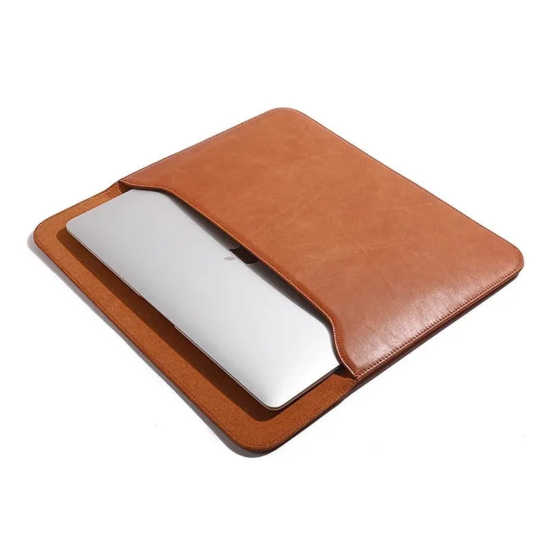OCEAN Tan Leather Laptop Sleeve with Flap & Internal Cushioning – Premium Protection Case for MacBook & Laptops (13" & 16")