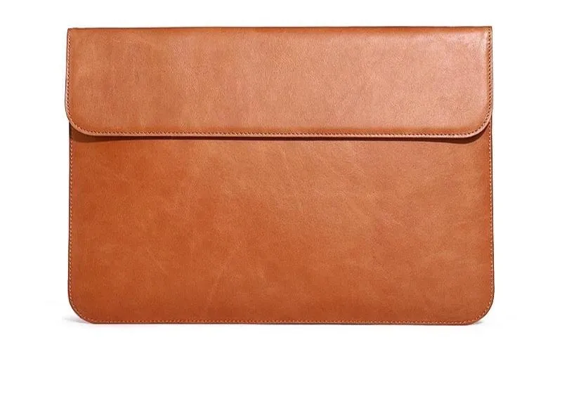 OCEAN Tan Leather Laptop Sleeve with Flap & Internal Cushioning – Premium Protection Case for MacBook & Laptops (13" & 16")