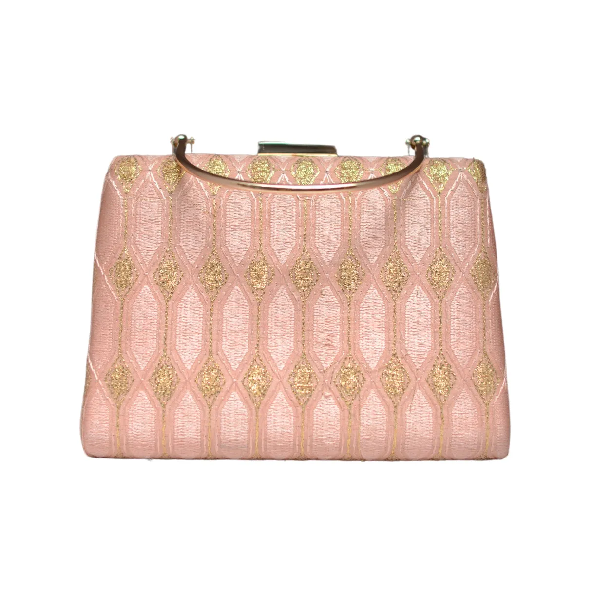 Peach And Golden Embroidery Clutch