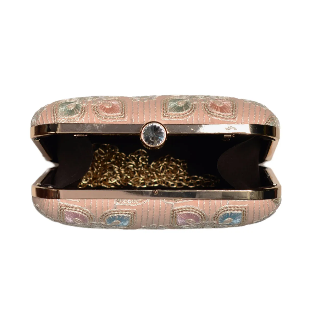 Peach Floral Thread Embroidery Clutch