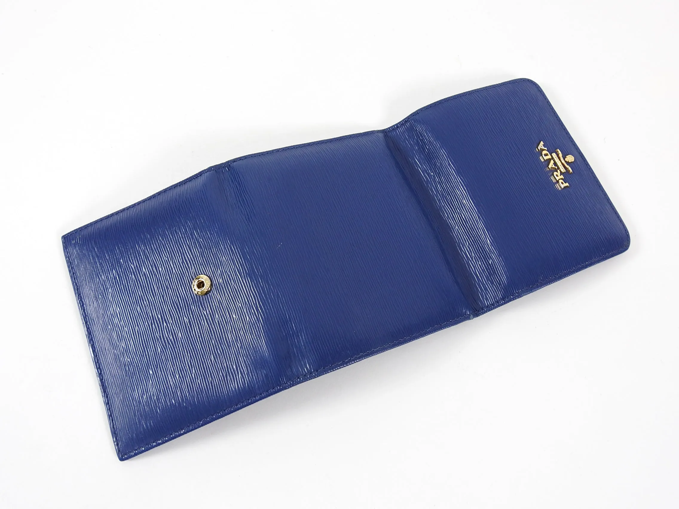 Prada Blue Trifold Leather Wallet