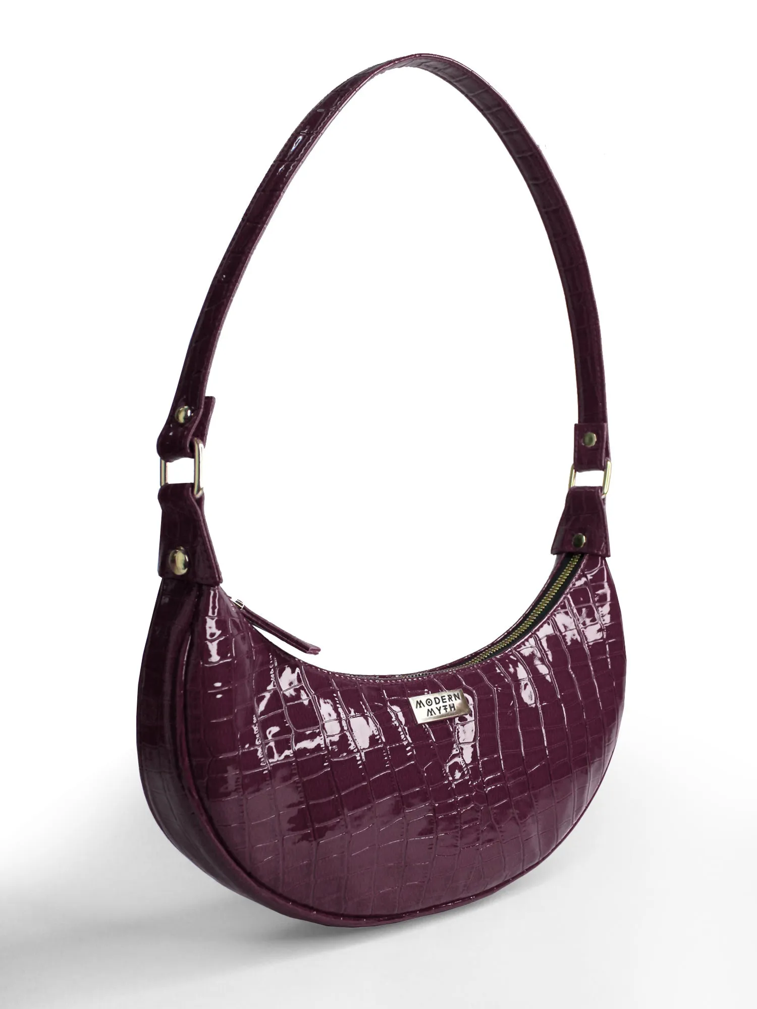 Purple Croco Half Moon Baguette Shoulder Bag | Modern Myth