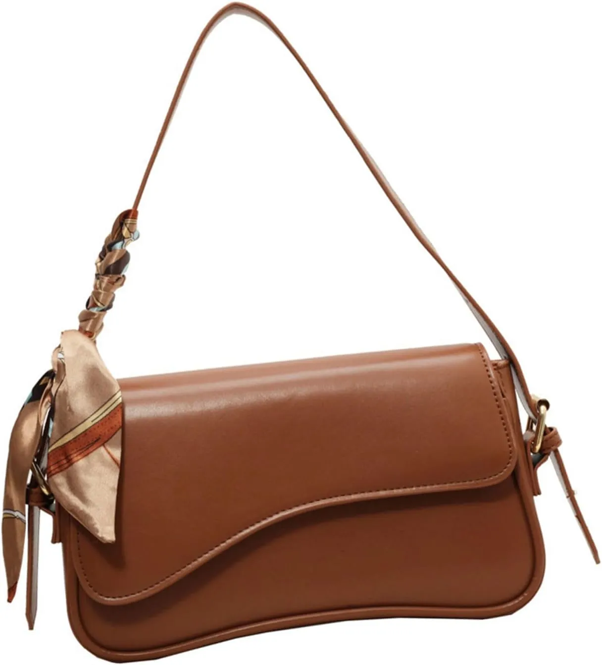 Retro PU Leather Shoulder Bag for Women Trendy Crossbody Purse with Two Removable Straps Solid Color Underarm Handbag