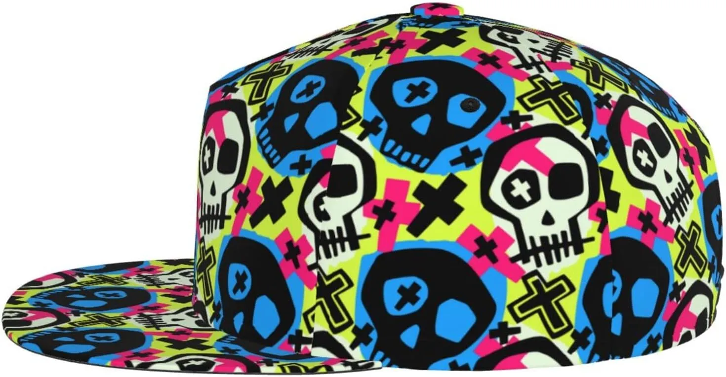 Stylish Skull Adjustable Snapback Hat for Men and Women Sun Cap, Hip Hop Cap Baseball Cap Flat Bill Brim Hat