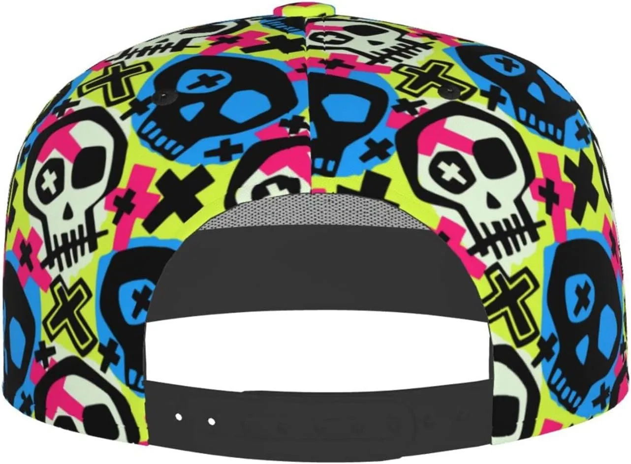 Stylish Skull Adjustable Snapback Hat for Men and Women Sun Cap, Hip Hop Cap Baseball Cap Flat Bill Brim Hat