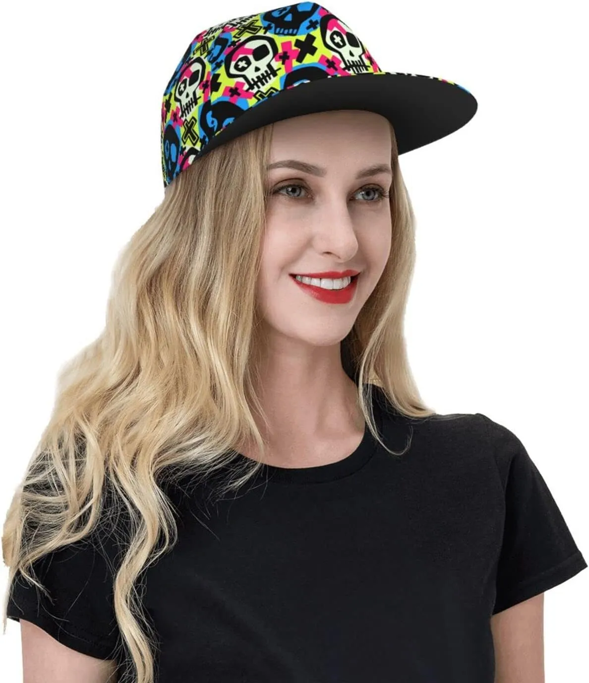 Stylish Skull Adjustable Snapback Hat for Men and Women Sun Cap, Hip Hop Cap Baseball Cap Flat Bill Brim Hat