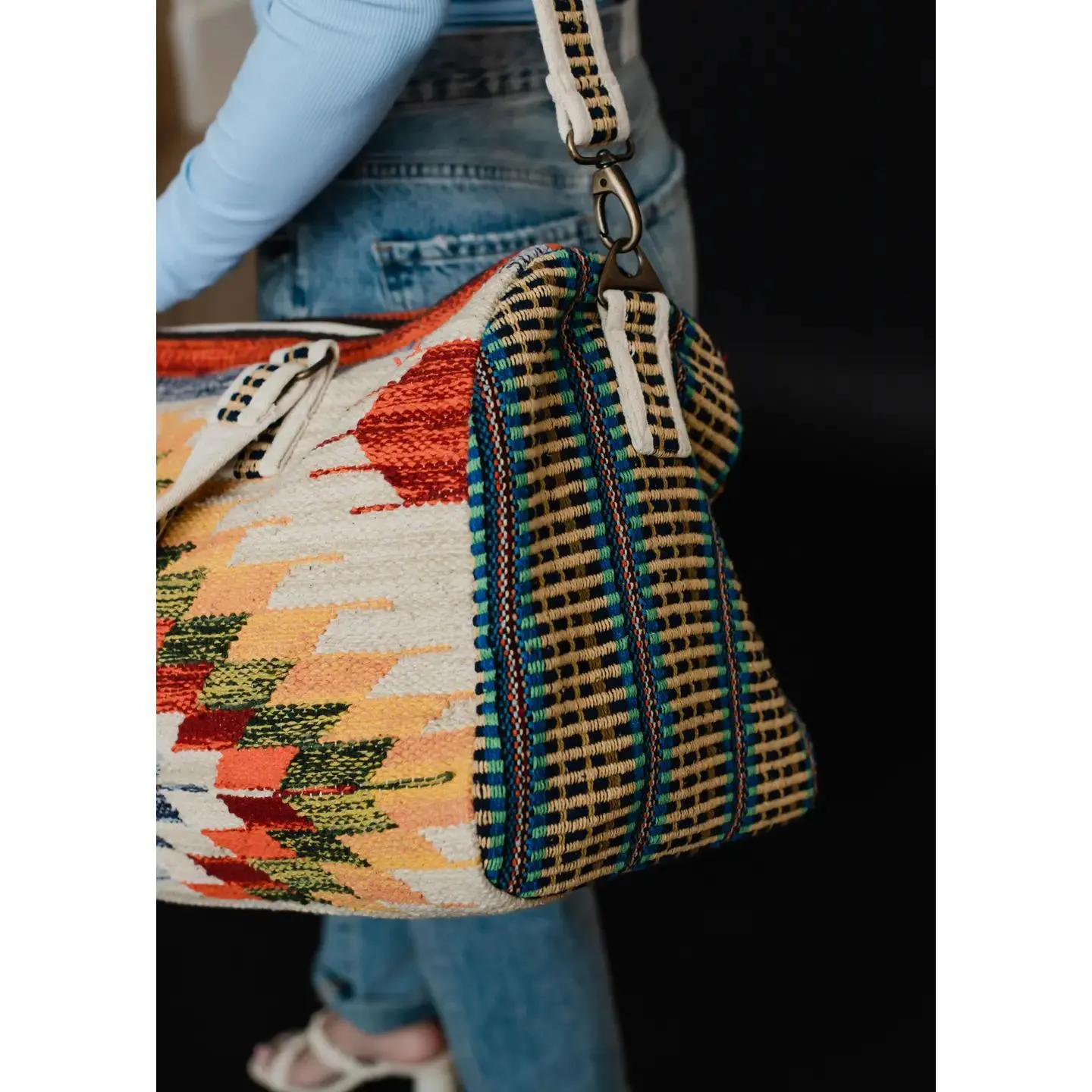 Tan & Multicolored Aztec Duffel