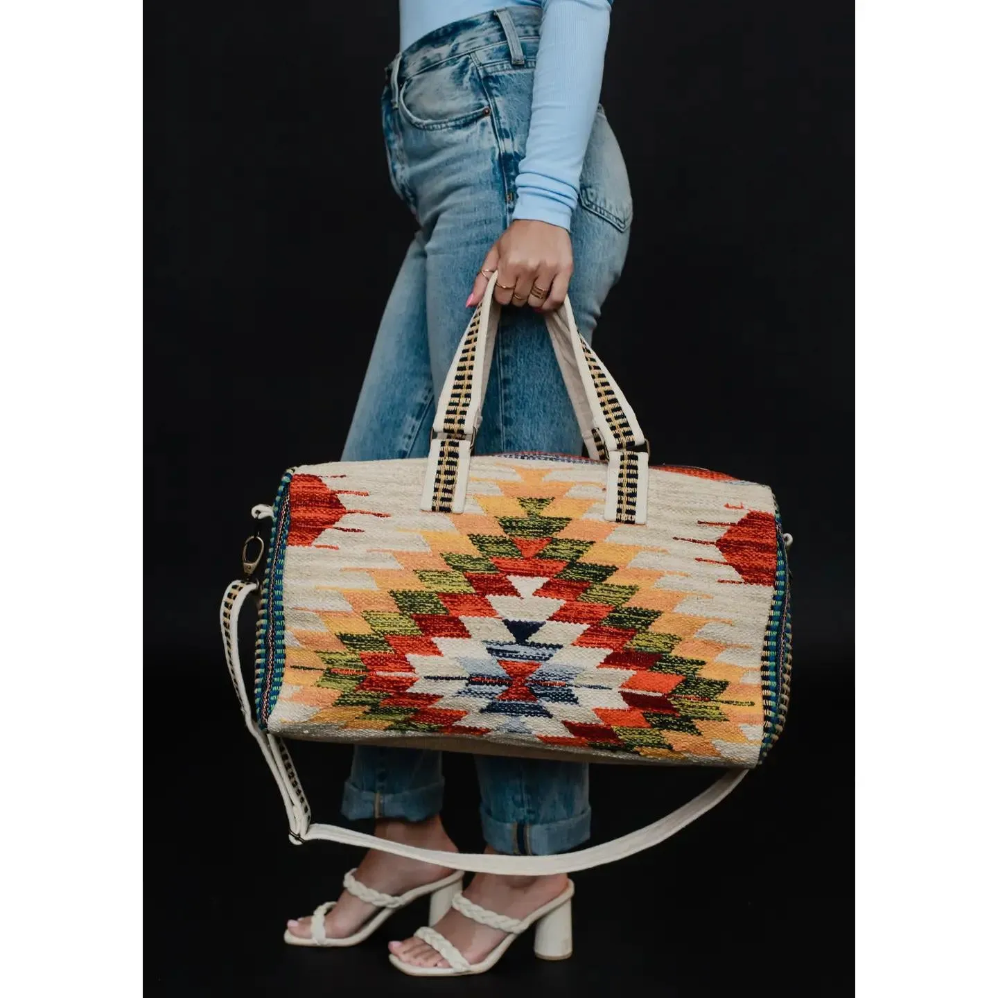 Tan & Multicolored Aztec Duffel