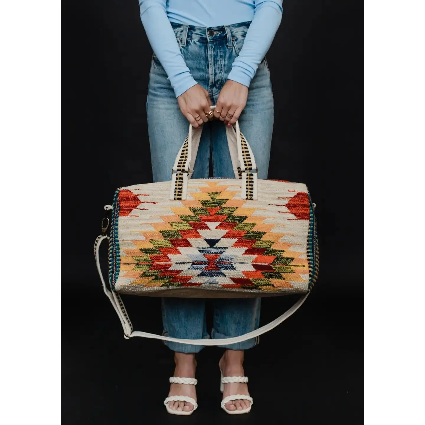 Tan & Multicolored Aztec Duffel