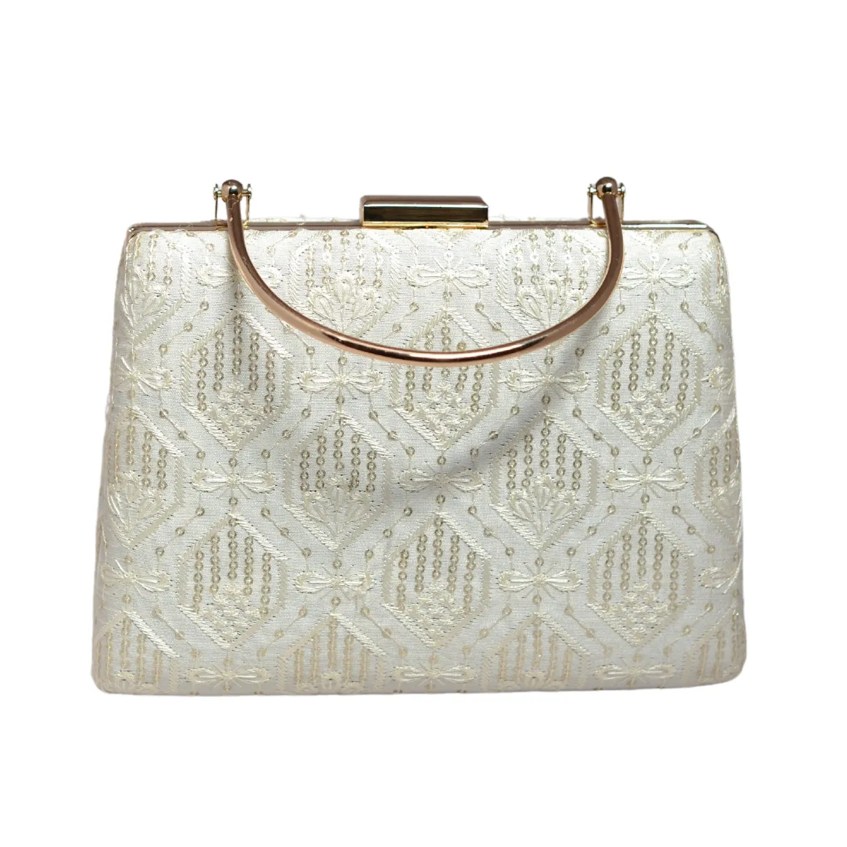 White Sequins And Thread Embroidery Clutch