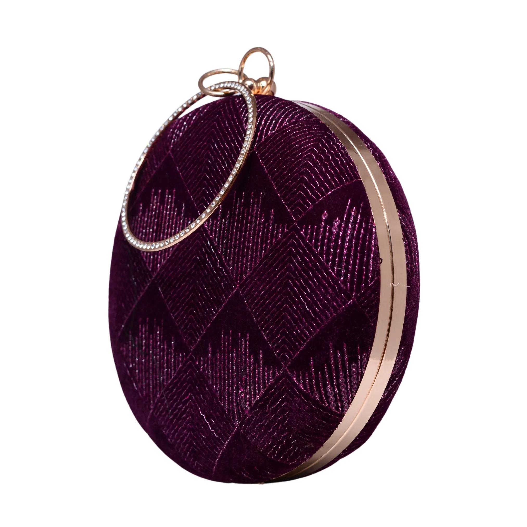 Wine Sequins Round Party Clutch