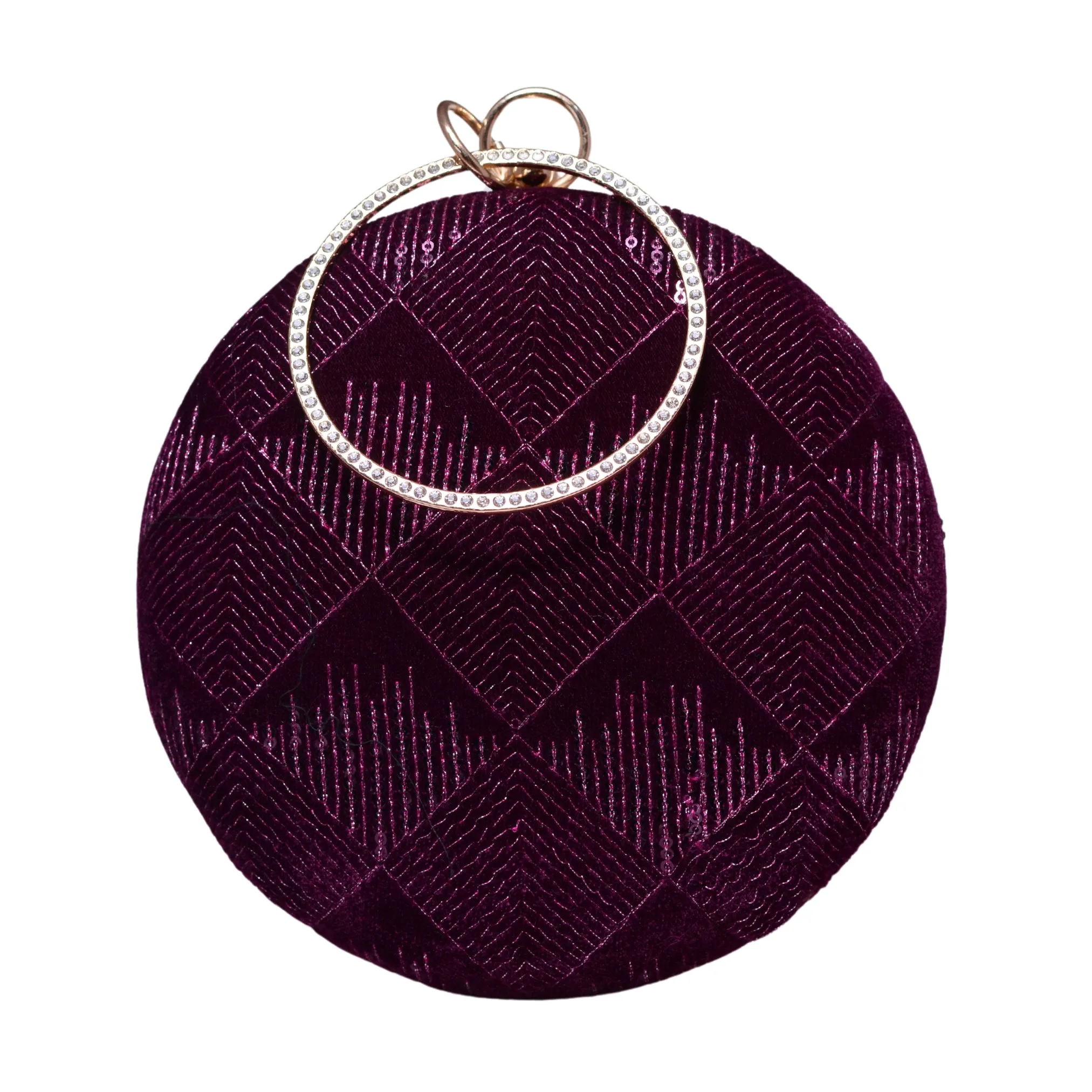 Wine Sequins Round Party Clutch