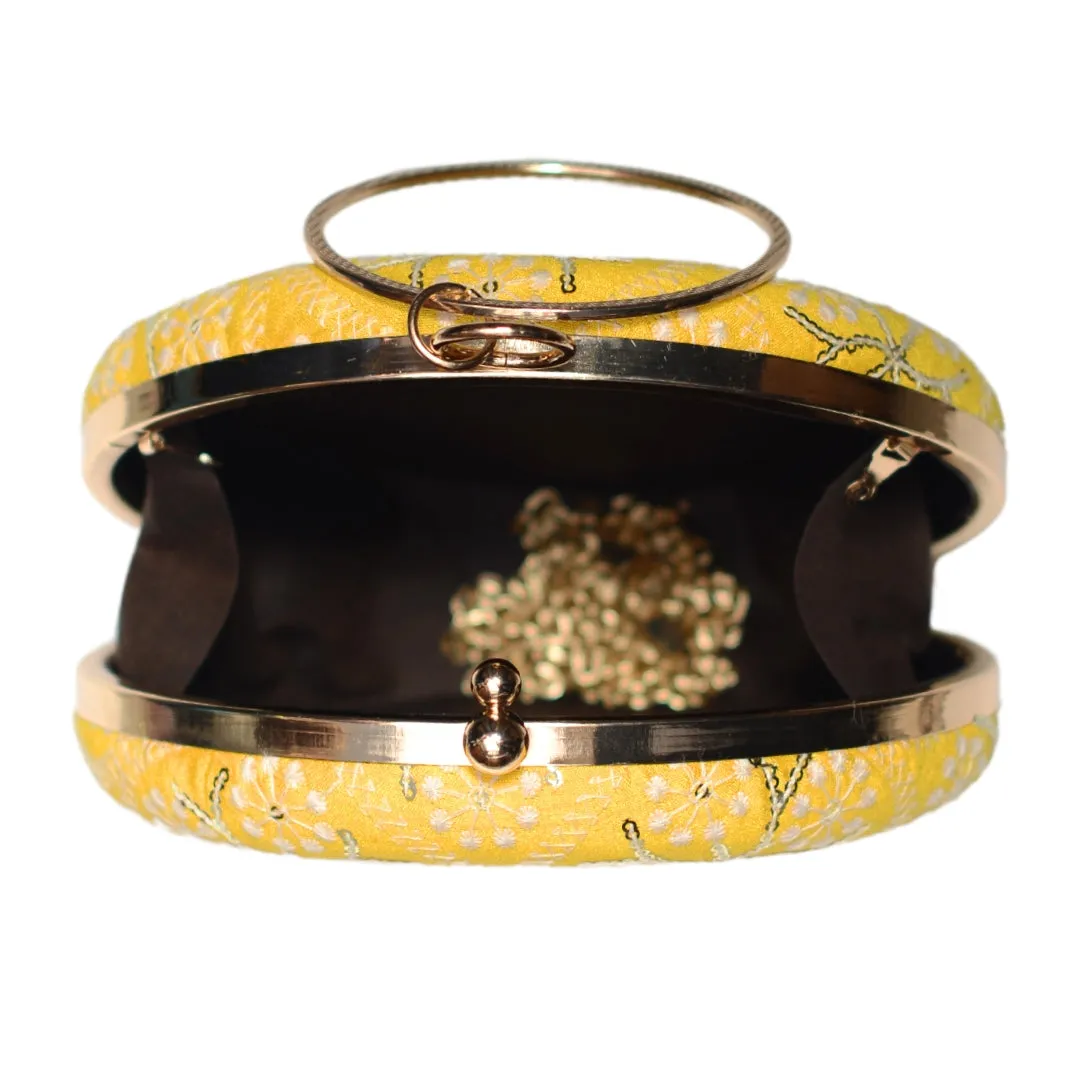 Yellow Embroidery Round Clutch