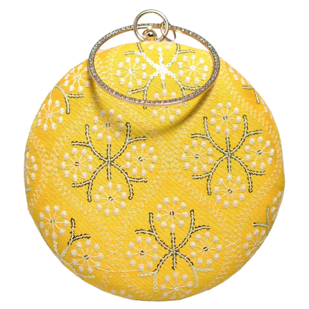 Yellow Embroidery Round Clutch