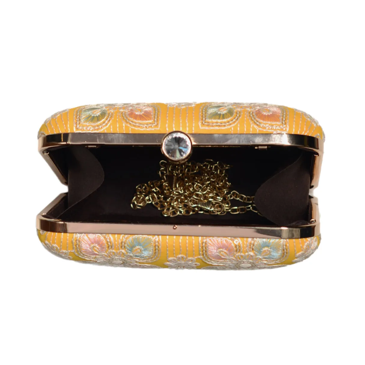 Yellow Floral Thread Embroidery Clutch