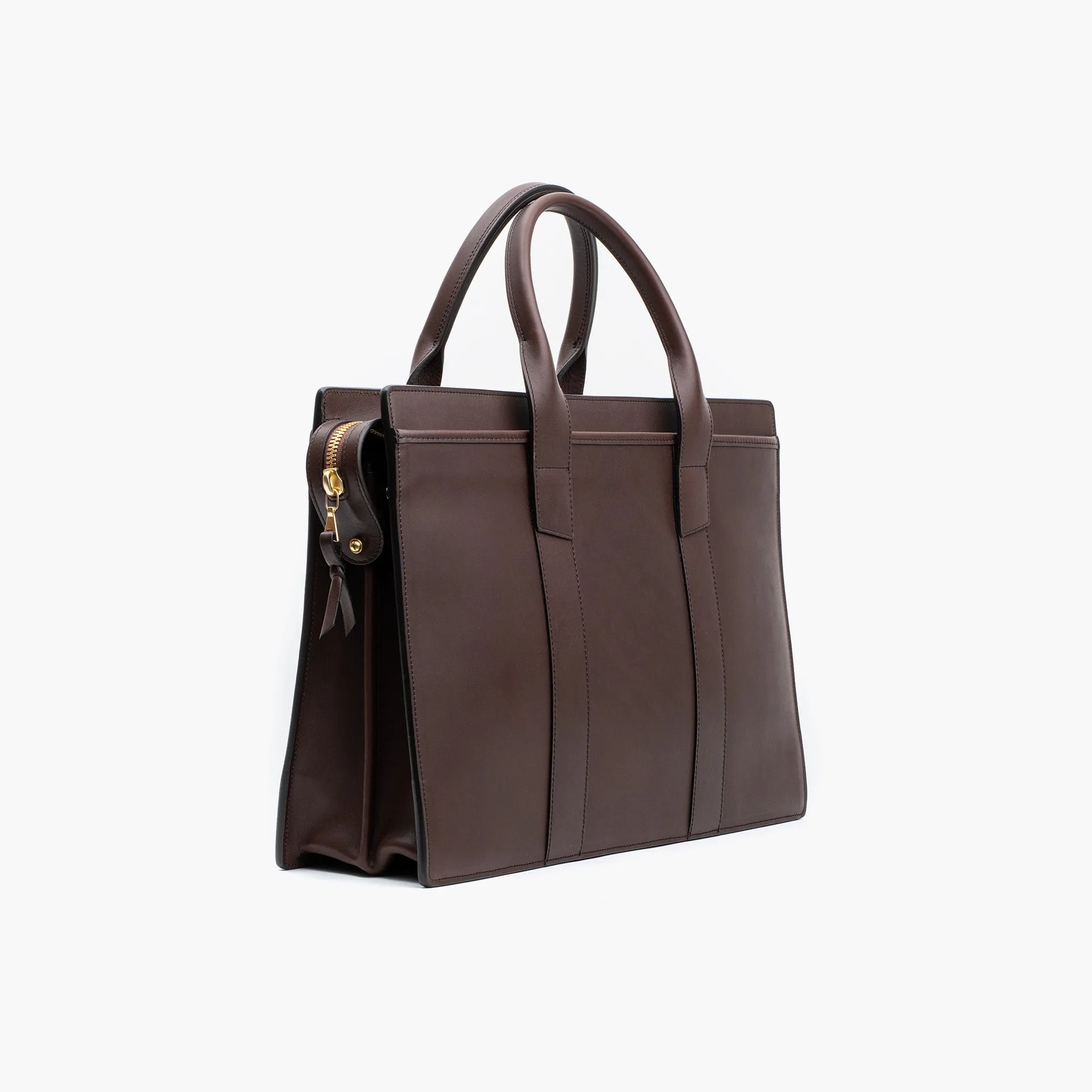 Zip Top Briefcase in Chocolate Harness Leather
